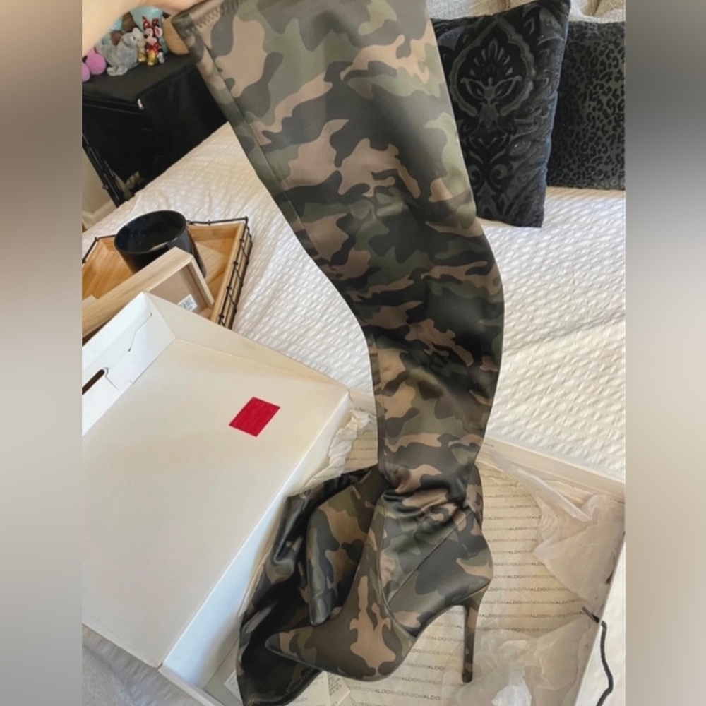Over the knee khaki boots